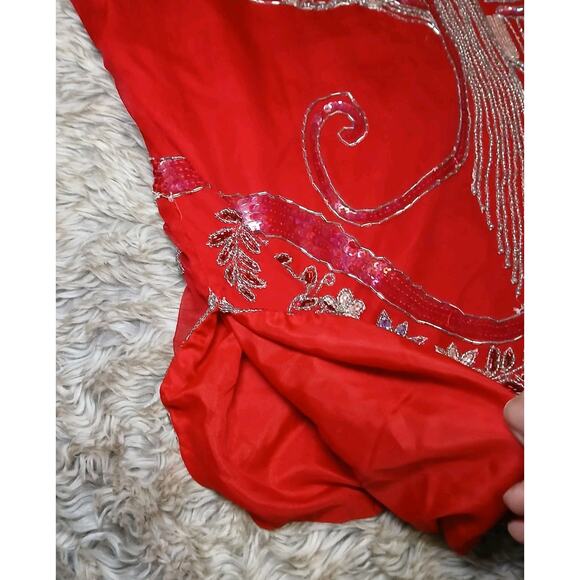 Ramana Red Beaded Sequin Silk Blend Tunic Top Size 18 Embroidered Floral Vintage - Picture 7 of 14